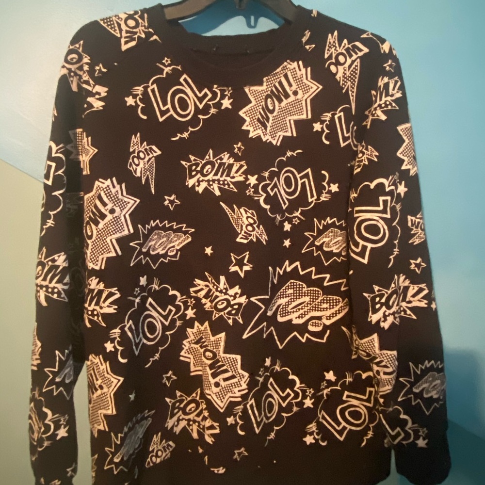 Women’s All Over Print Black Crewneck